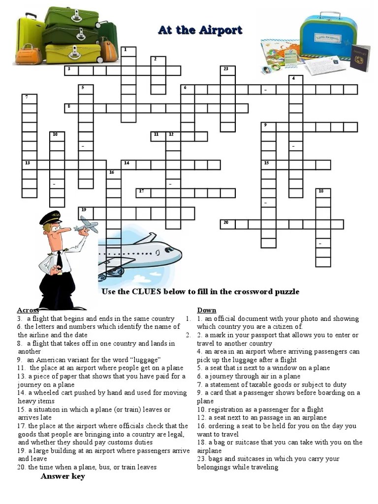 At The Airport Crossword Puzzle PDF Baggage Airport