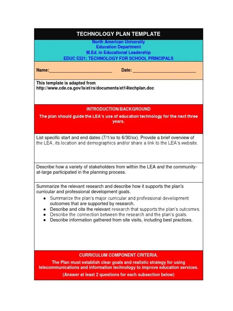 educ 5321technology plan template Educational Technology Curriculum