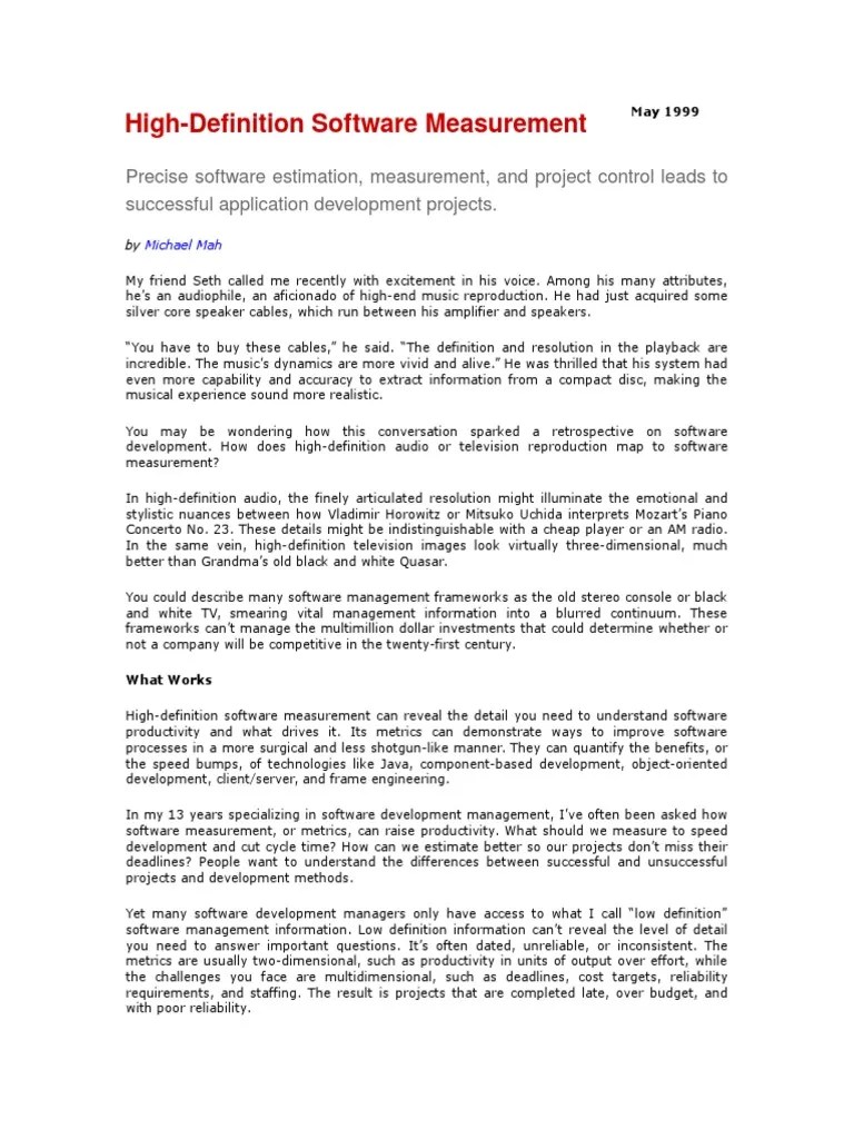 HighDefinition Software Measurement Reliability Engineering