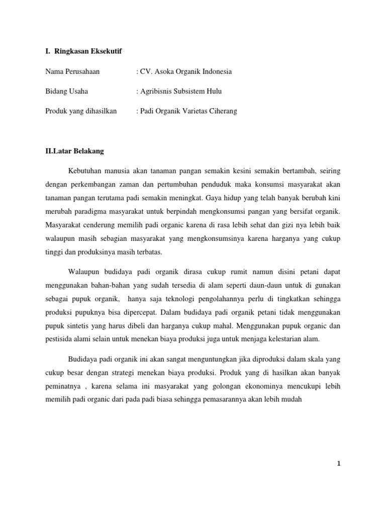 Bisnis Plan Padi Organik | PDF