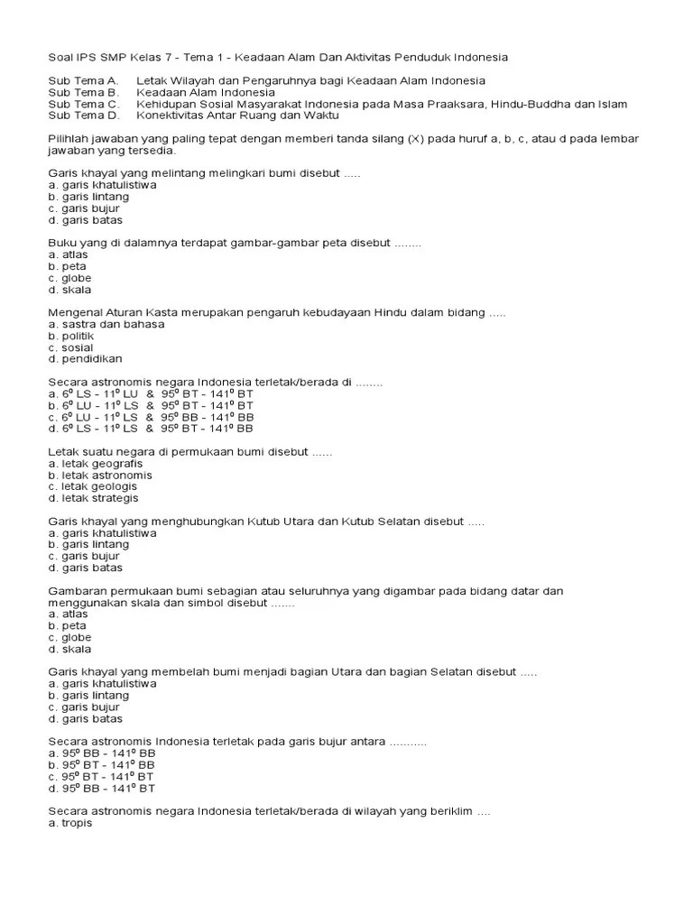 Soal Ips Smp Tentang Letak Dan Luas Indonesia Beserta Jawabannya