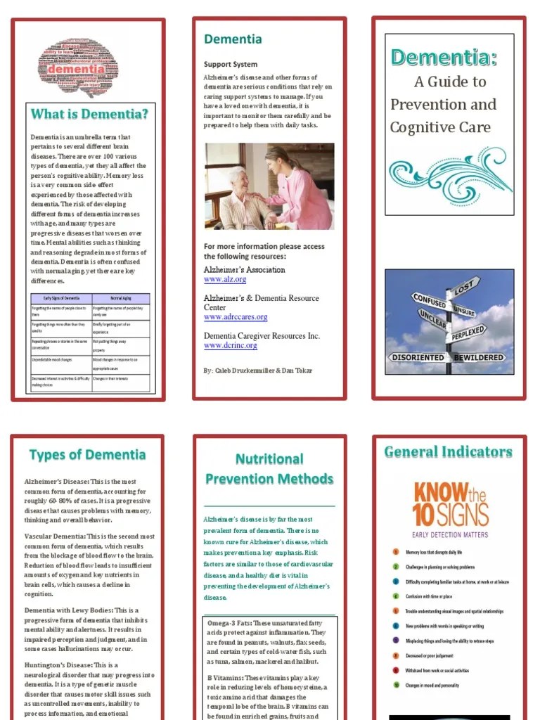 dementia trifold brochure Dementia Alzheimer's Disease