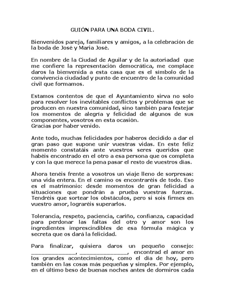 Guion para Boda Civil Nuevo Matrimonio Amor