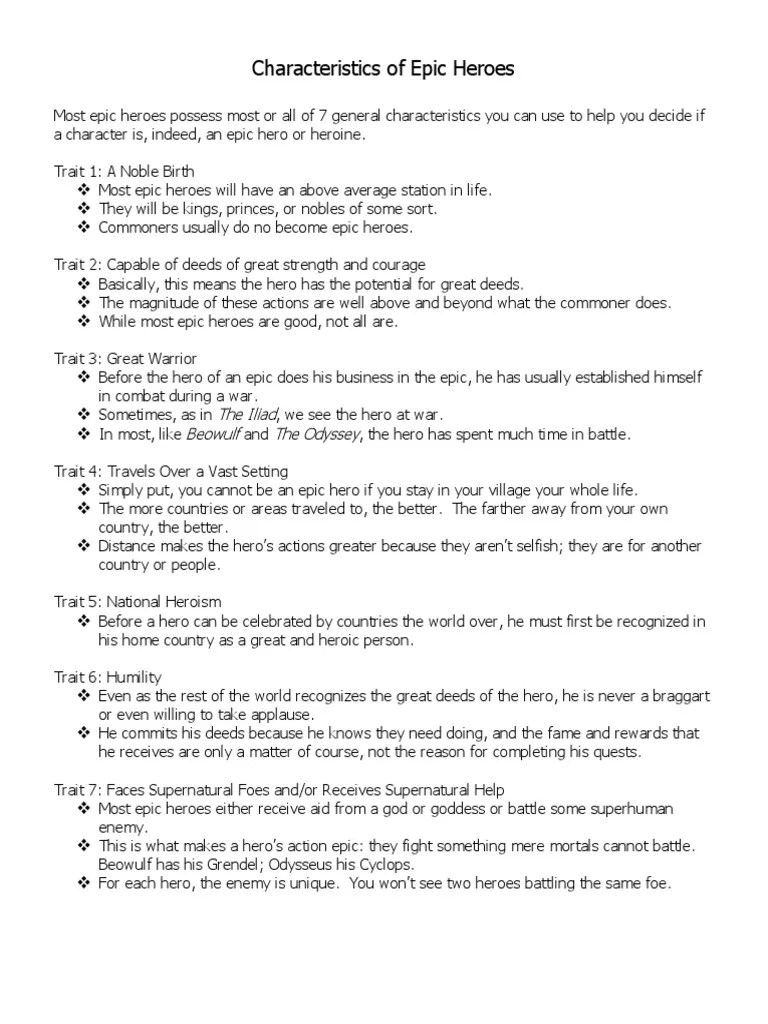 Characteristics of Epic Heroes PDF PDF