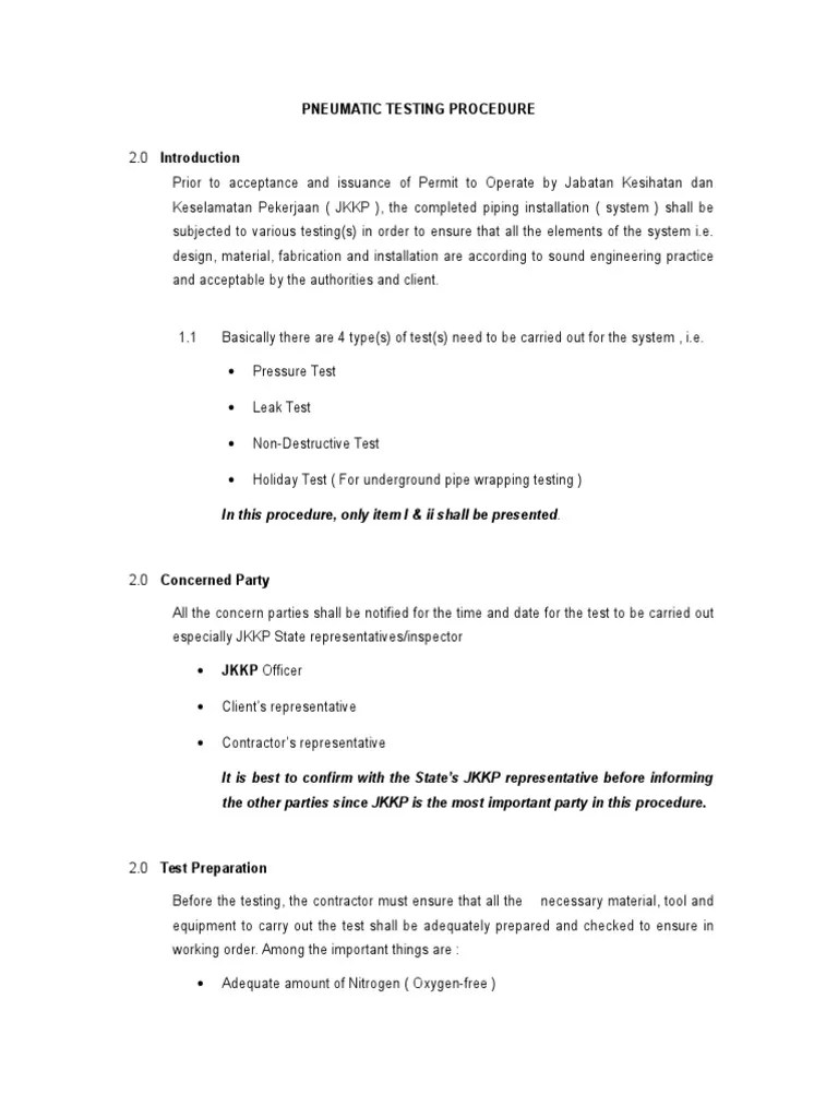 Pneumatic Testing Procedure PDF Leak Valve