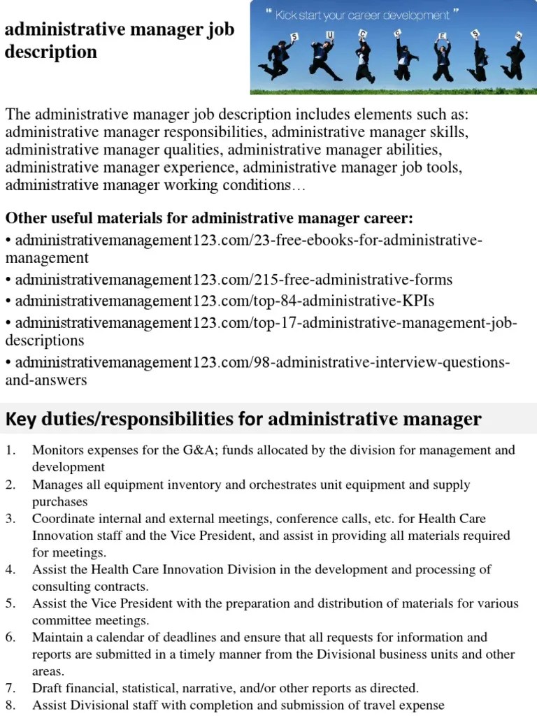 Administrative Manager Job Description Recruitment Business