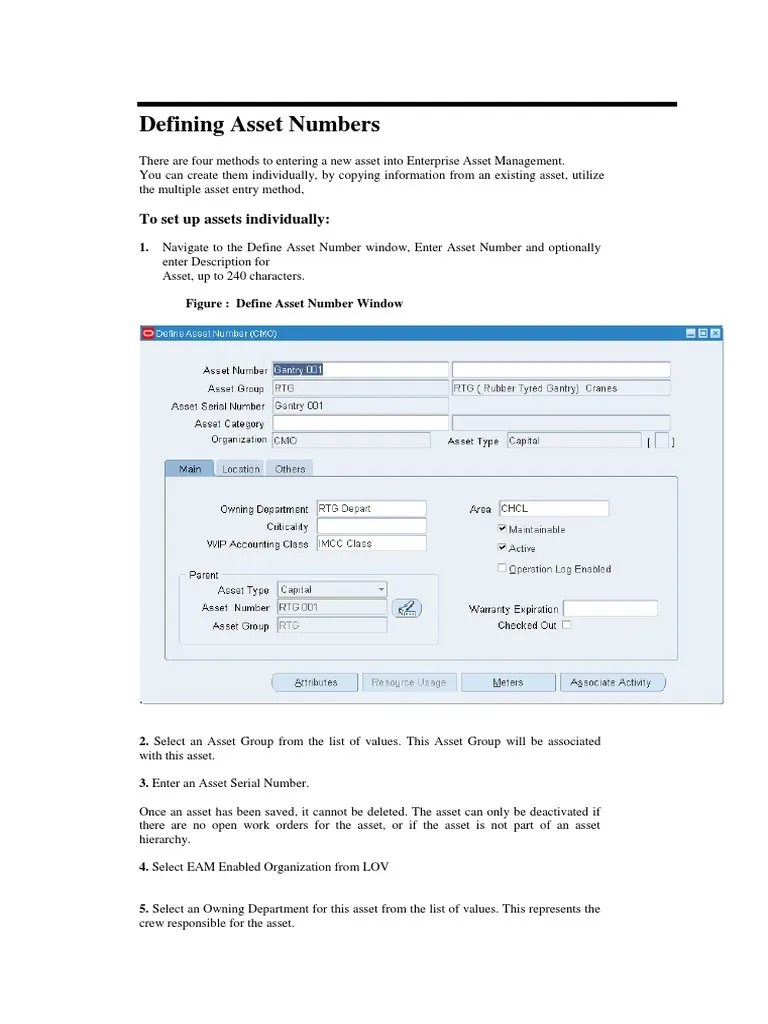 Defining Asset Numbers Hierarchy Fixed Asset