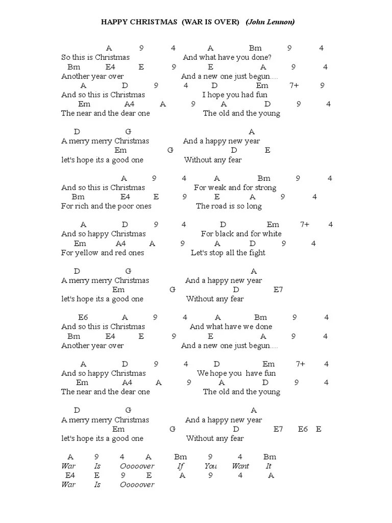 Happy Christmas Chords HAPPY CHRISTMAS (WAR IS OVER) John Lennon guitar chords pdf