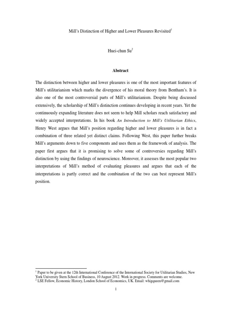 Mills Distinction of Higher and Lower Pleasures Revisited