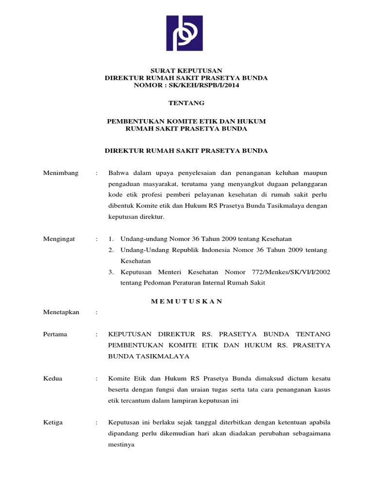 SK Komite Etik Dan Hukum Rumah Sakit PDF