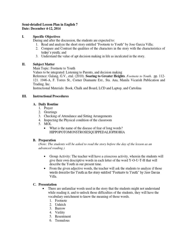 LP Footnote To Youth PDF Lesson Plan Teaching