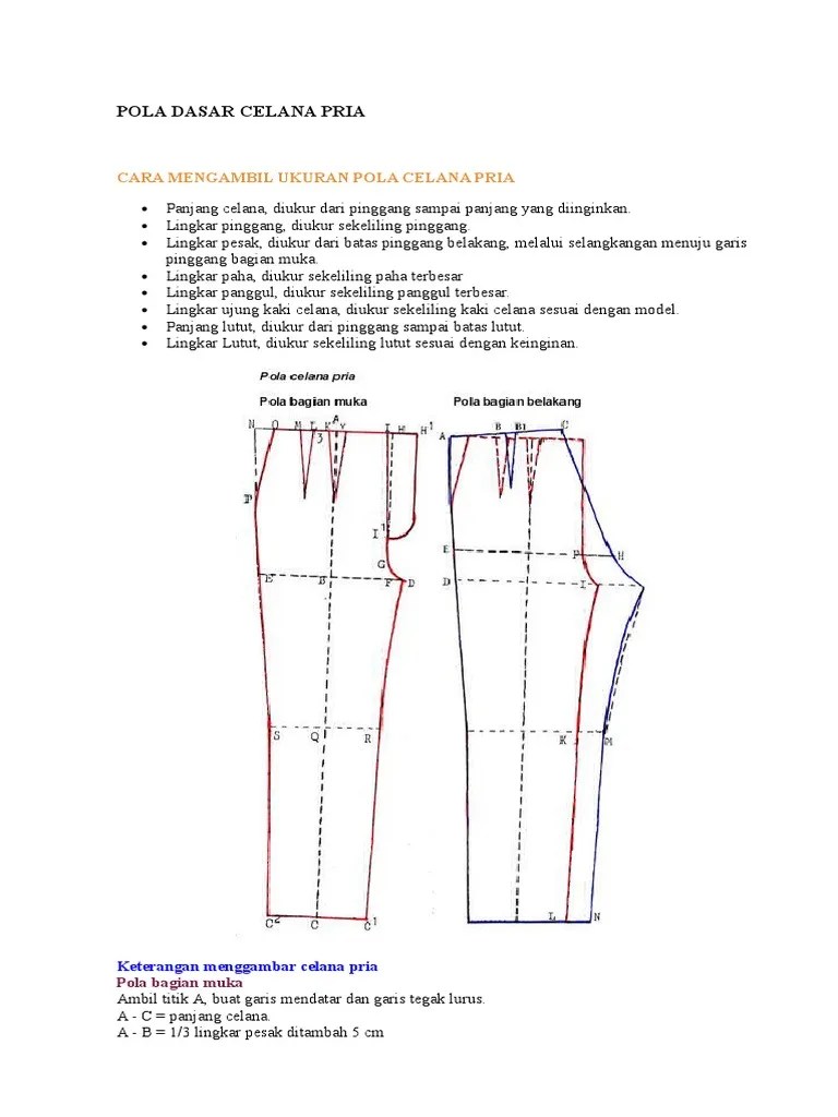 Pola Dasar Celana Pria