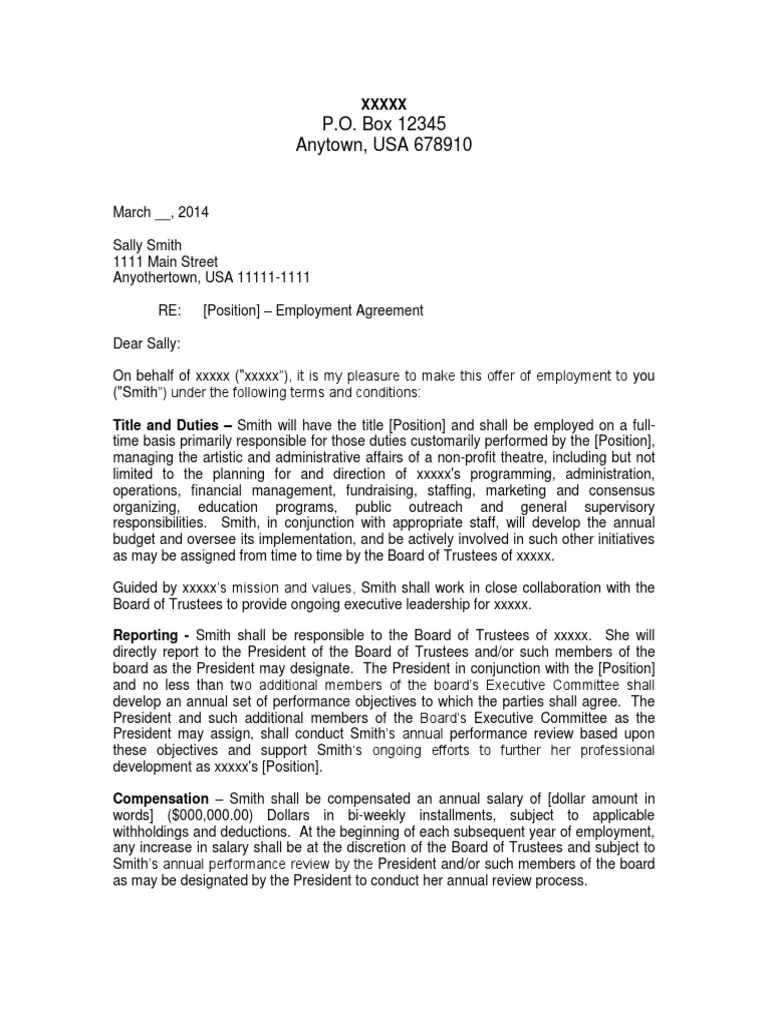 Nonprofit Employment Offer Letter Sick Leave Board Of Directors