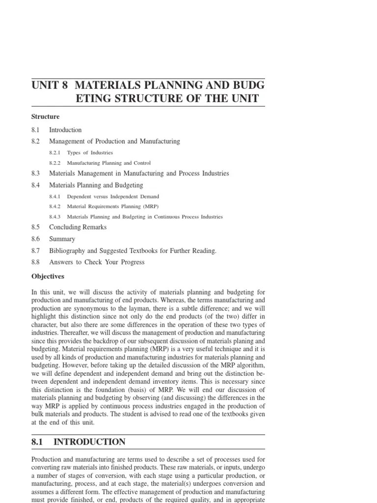 Material Planning and Budgeting PDF Inventory Warehouse