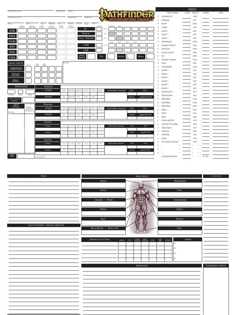 Pathfinder Horizontal Character Sheet By TreyuModified By Monk Role