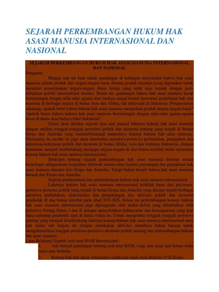 Sejarah Perkembangan Hukum Hak Asasi Manusia Internasional Dan Nasional