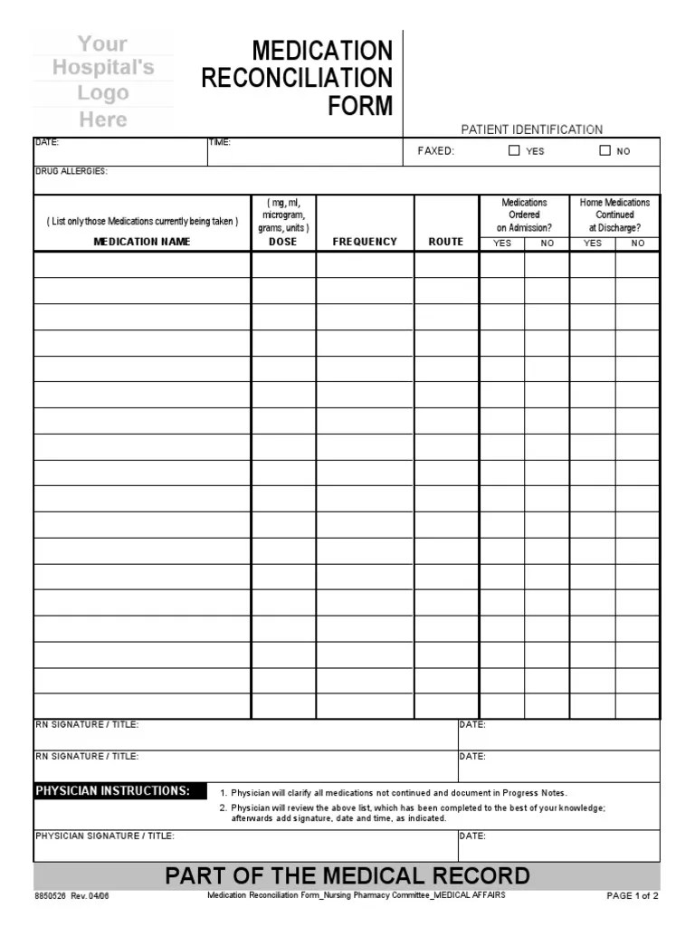 Form Rekonsiliasi Obat Pharmaceutical Drug