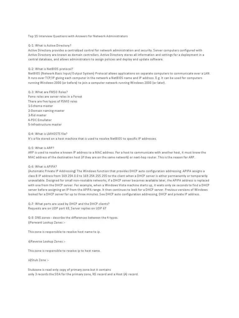 Top 15 Interview Questions With Answers for Network Administrators