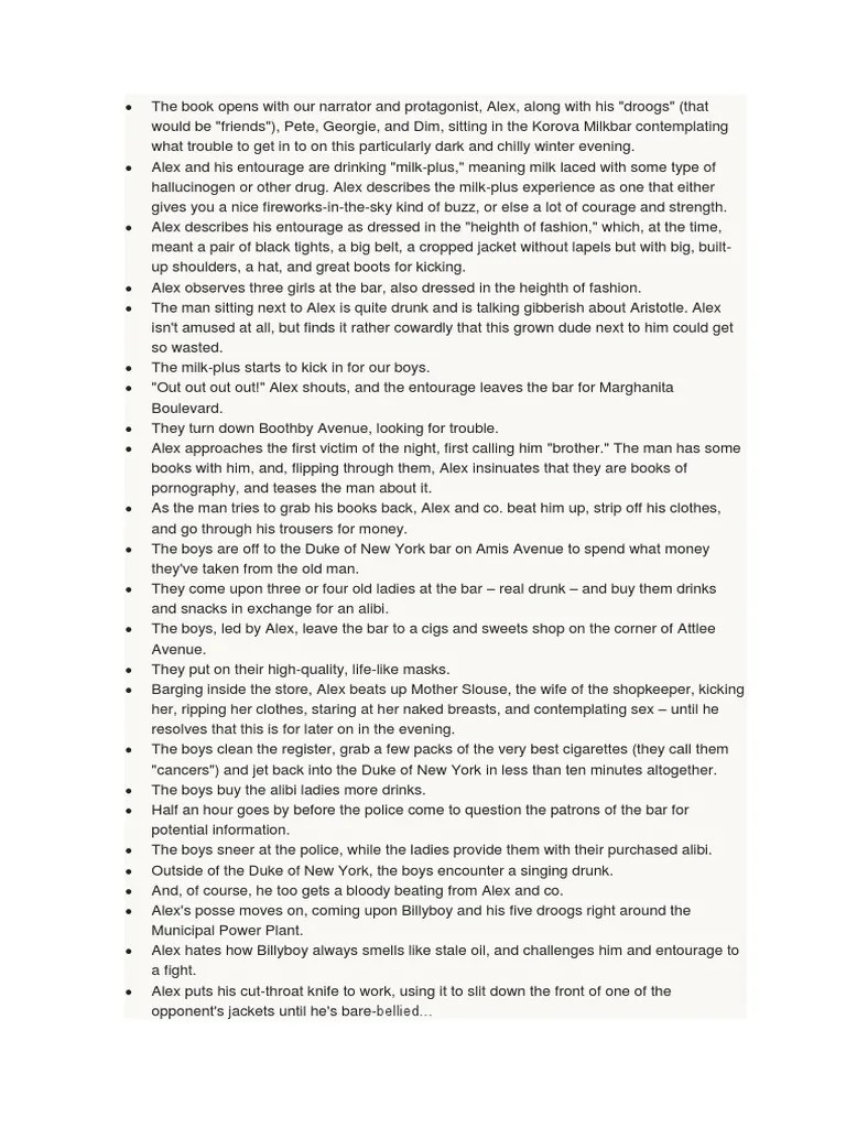 Timeline and Summary of A Clockwork Orange PDF