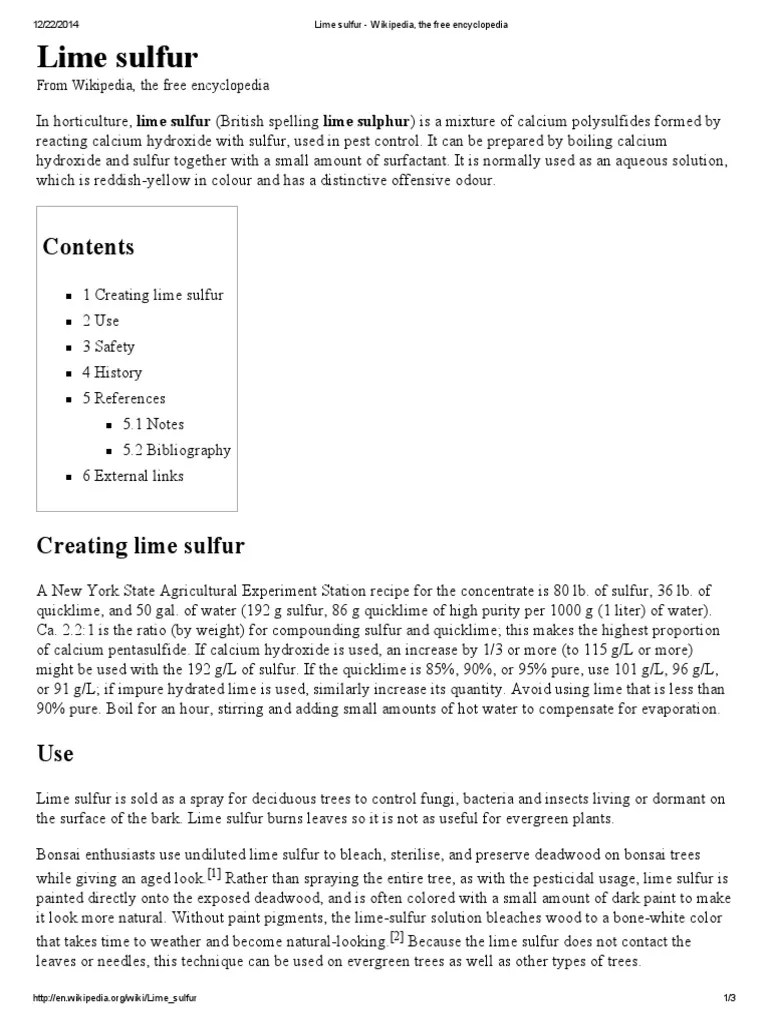 Lime Sulfur Wikipedia, The Free Encyclopedia Chemical Substances