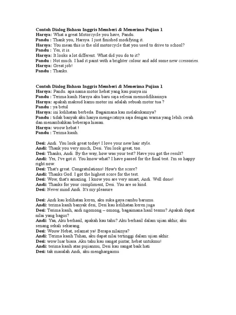 Contoh Dialog Memuji Dalam Bahasa Inggris – Mudah