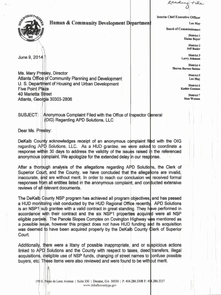 Anonymous Complaint Filed with the Office of Inspector General (OIG