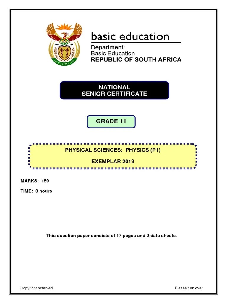 Caps Grade 11 Exemplar Papers Physical Science