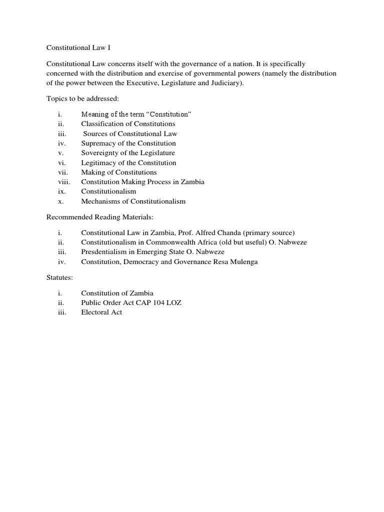 Cavendish university Zambia Constitutional law moduleal
