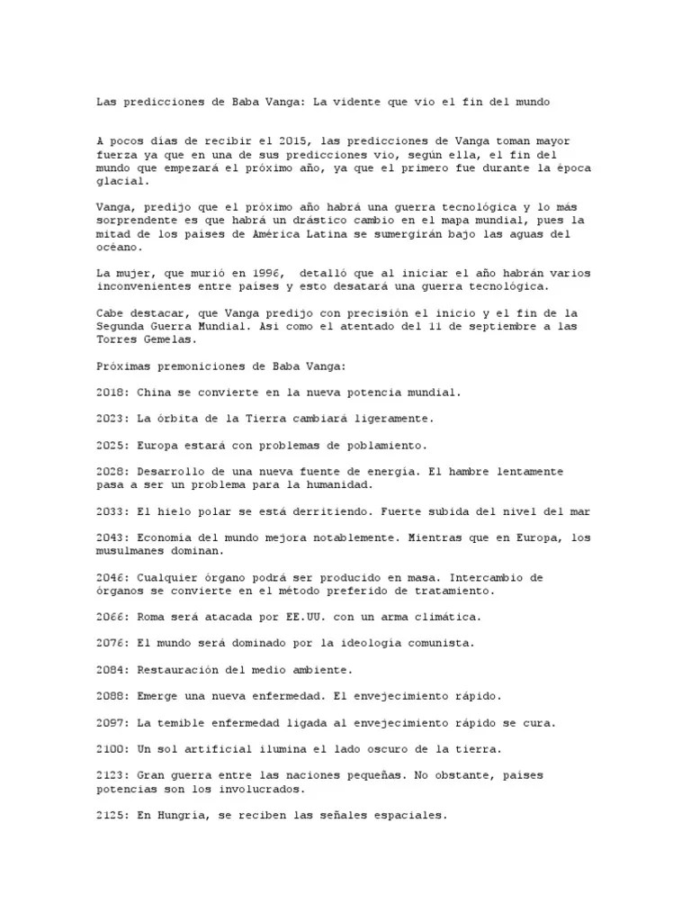 Las Predicciones de Baba Vanga (20185079) Tierra Dom