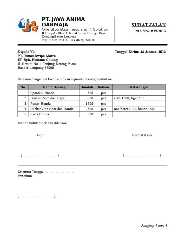 18 Contoh Surat Jalan Pengiriman