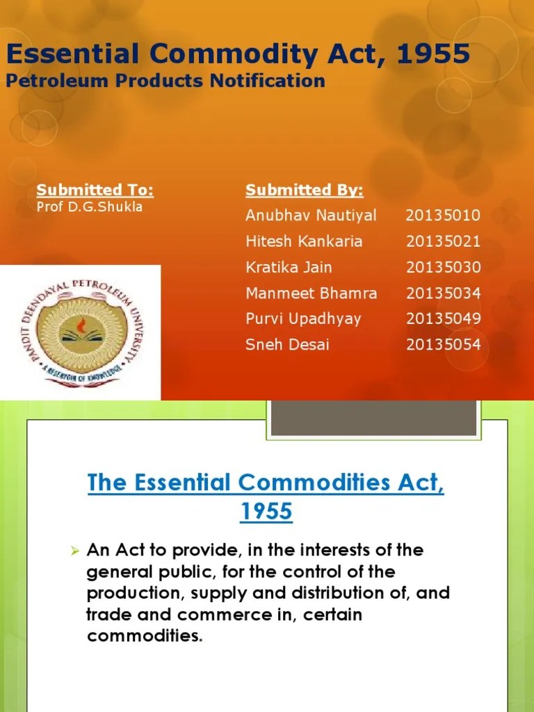 Essential Commodity Act, 1955 Liquefied Petroleum Gas Kerosene