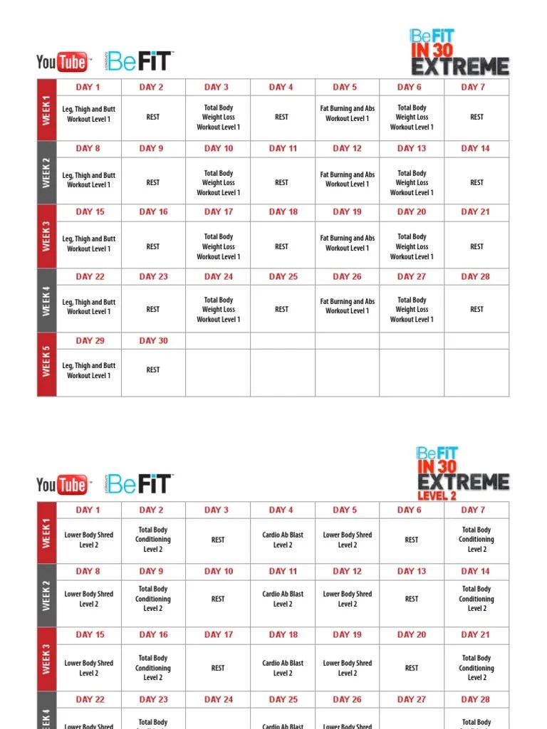 Workout Calendar Body Shape Hobbies