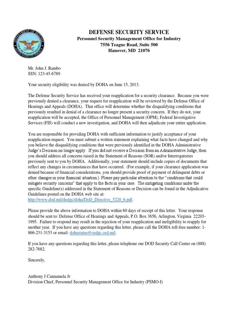 Personnel Security Management Office for IndustryPreviously Denied