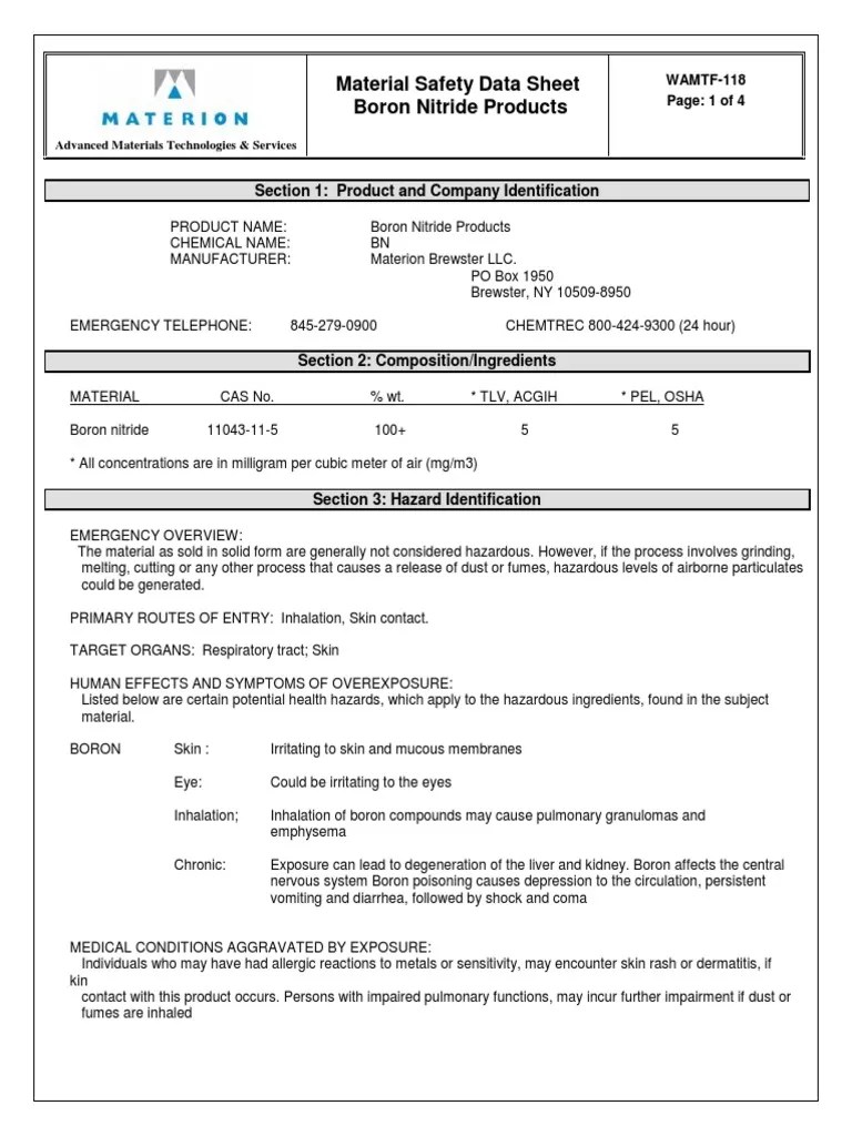 Boron Nitrite MSDS PDF Dangerous Goods Occupational Safety And Health
