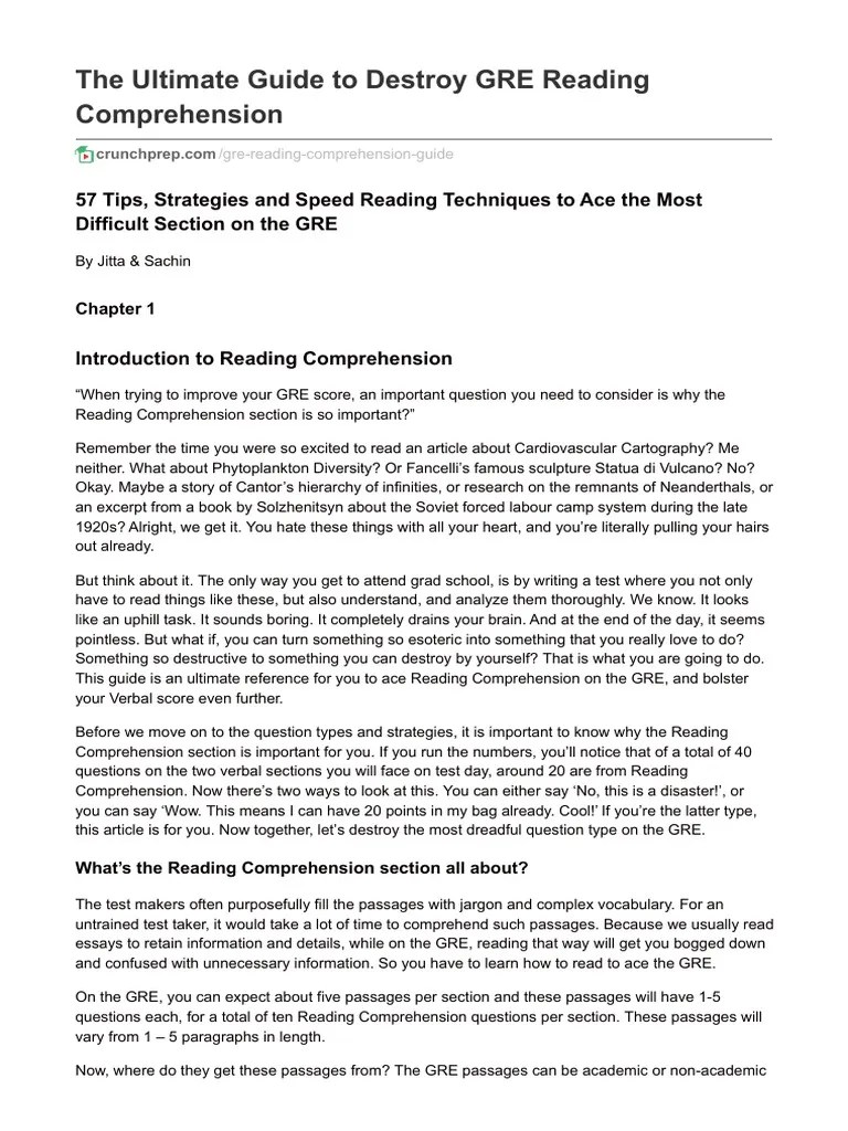 The Ultimate Guide to Destroy GRE Reading Comprehension by CrunchPrep