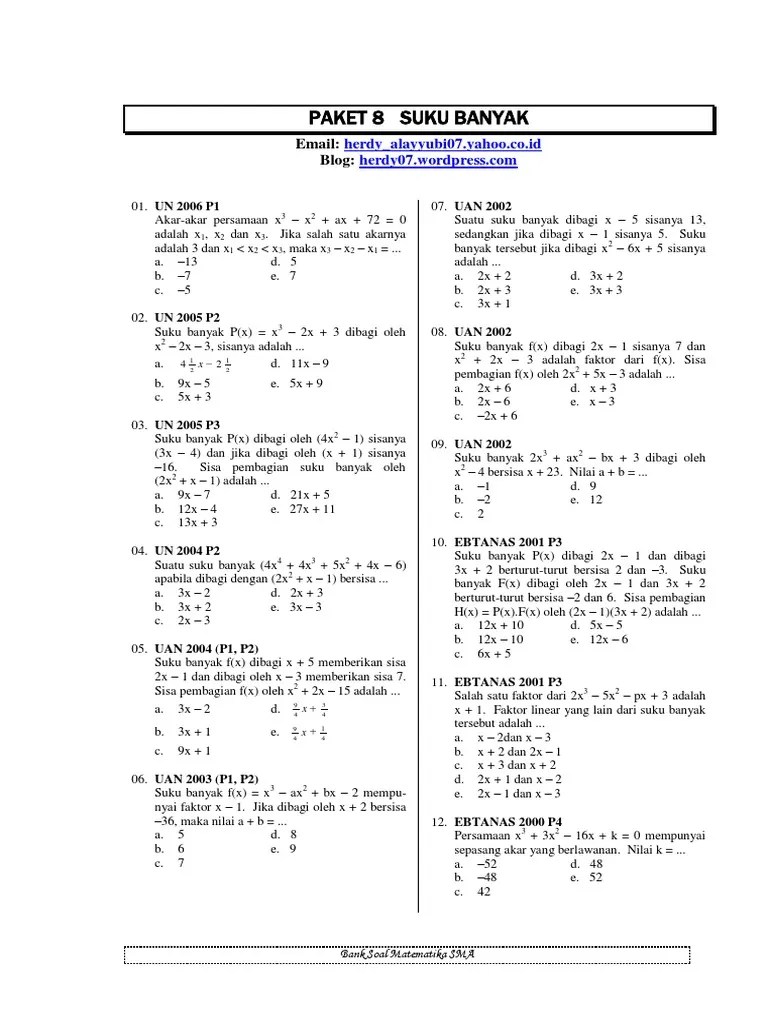 8 PaketSoalBabSukuBanyak | PDF