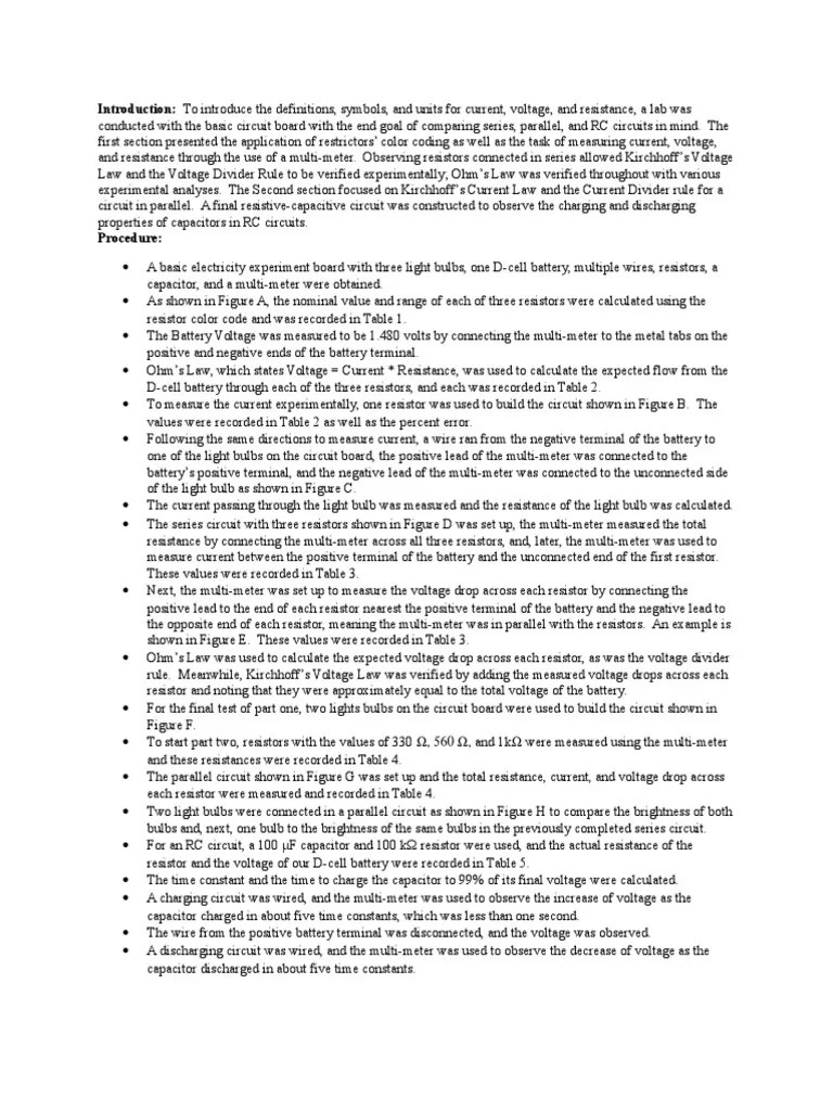 Basic Electricity Lab Report Series And Parallel
