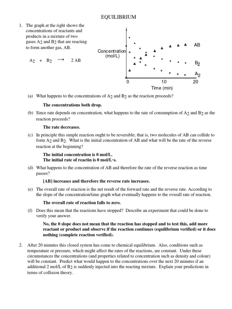 SCH4U Equilibrium Questions With Solutions Chemical Equilibrium