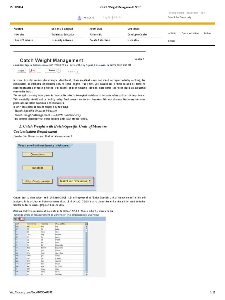 Catch Weight Management SCN PDF Units Of Measurement Inventory