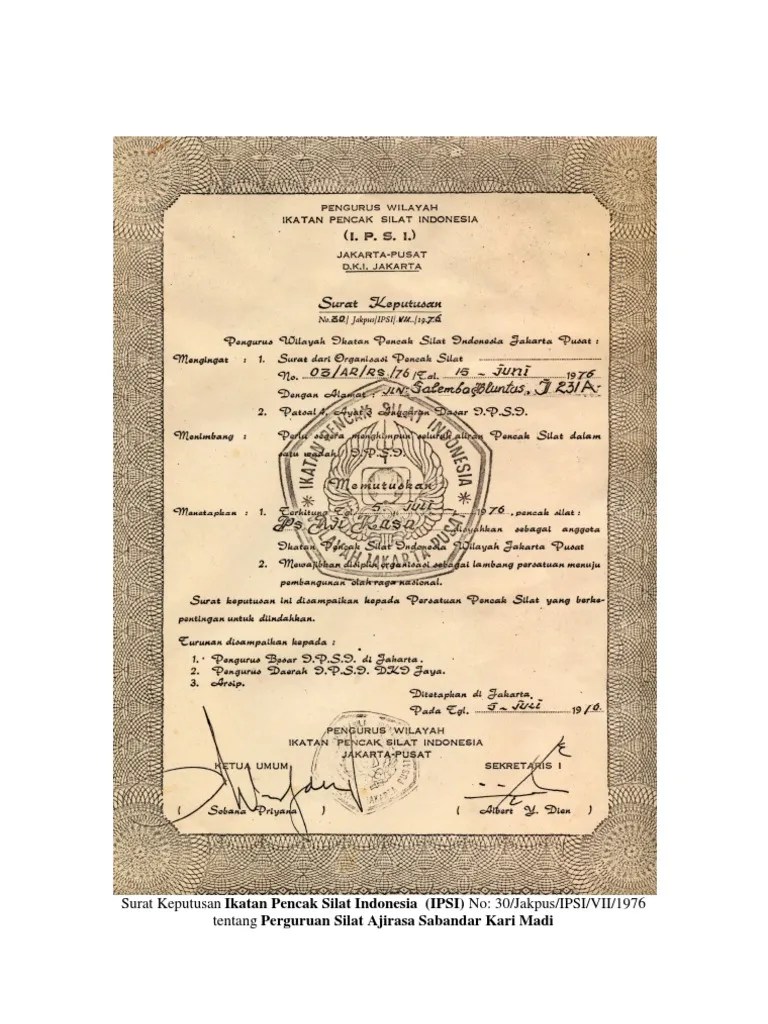Surat Keputusan Ikatan Pencak Silat Indonesia | PDF