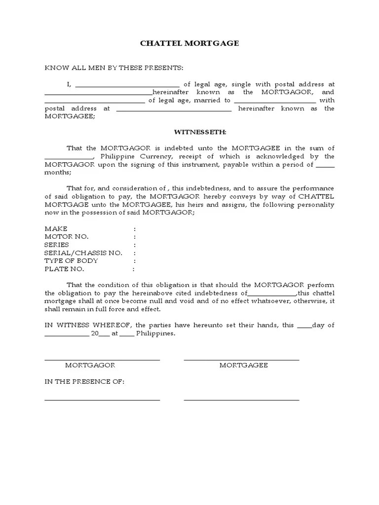 Chattel Mortgage Sample PDF