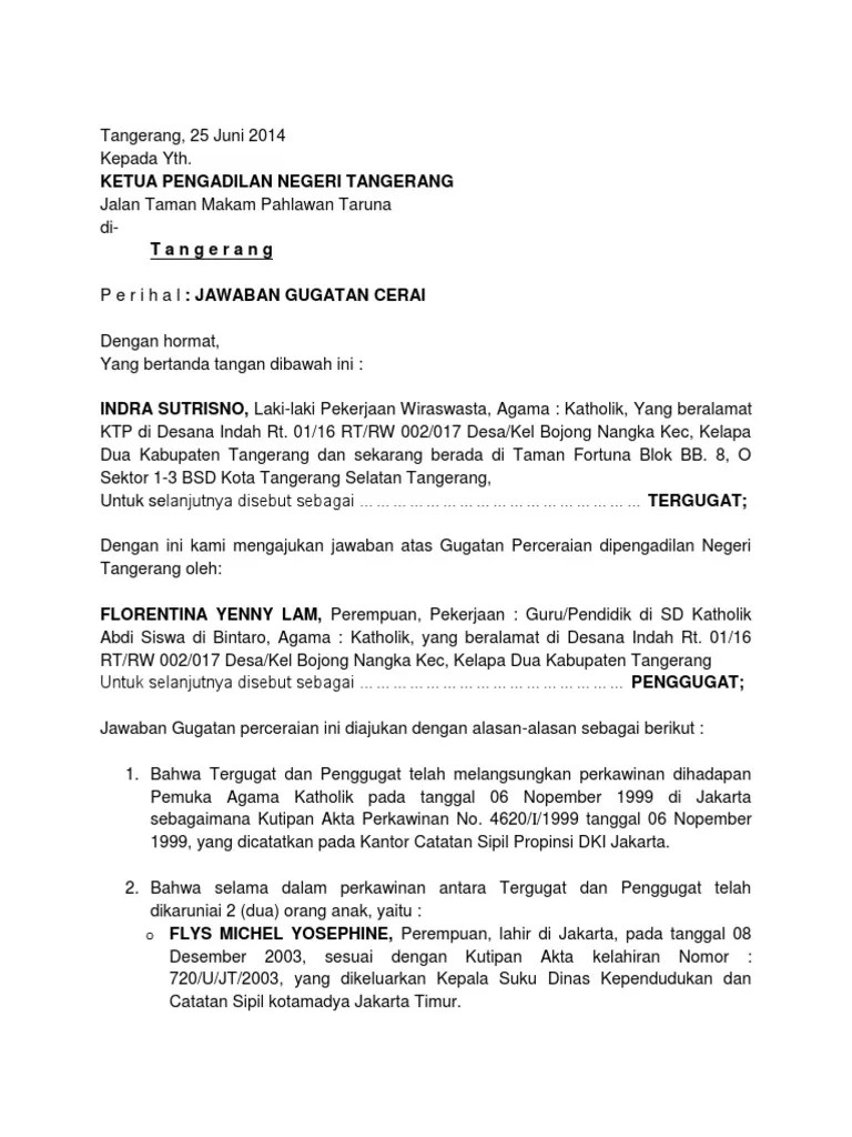 Bahwa penggugat rekonpensi/tergugat konpensi adalah 18 Contoh Surat Jawaban Gugatan Cerai Pengadilan Negeri
