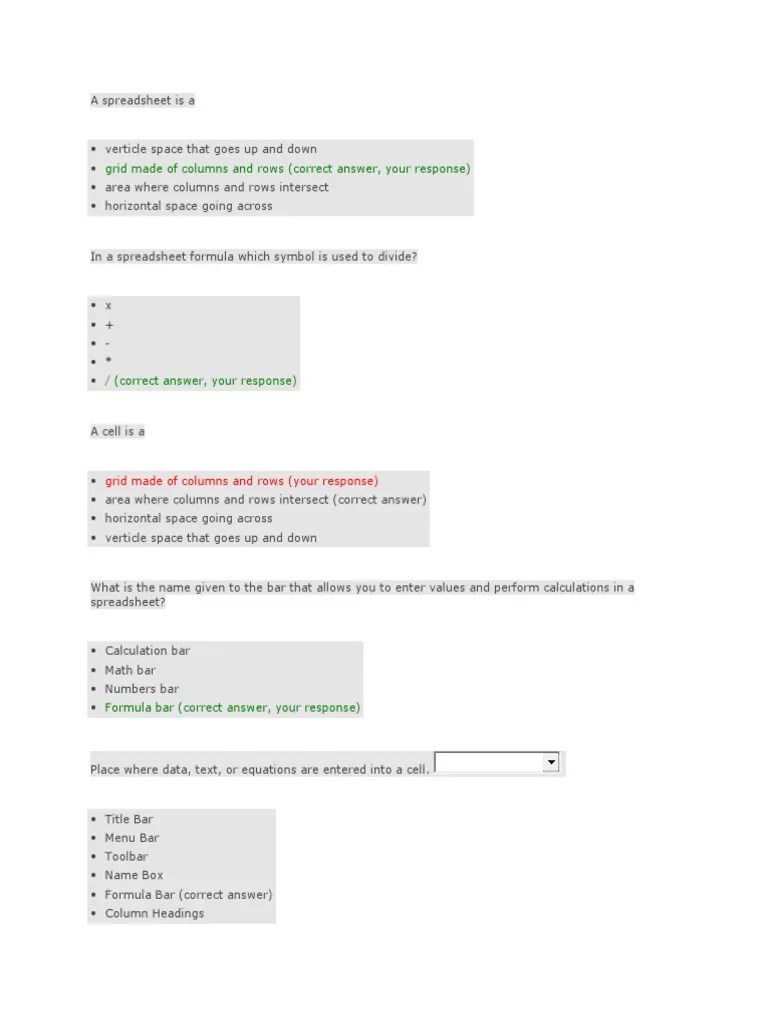 Excel Quiz Spreadsheet Microsoft Excel