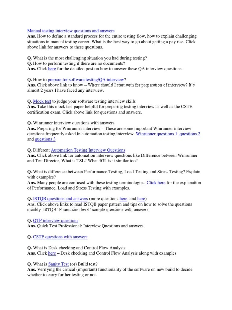 Manual Testing Interview Questions and Answers Software Testing