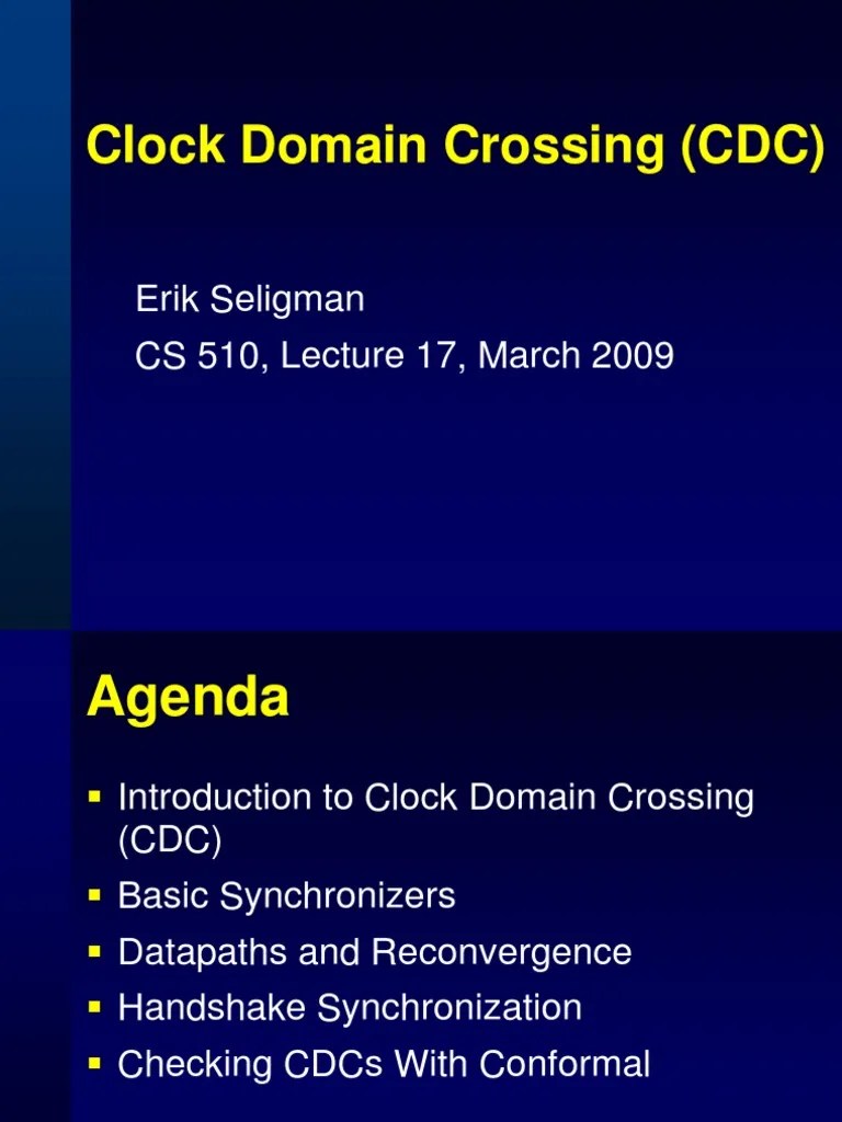 Clock Domain Crossing (CDC) Erik Seligman CS 510, Lecture 17, March