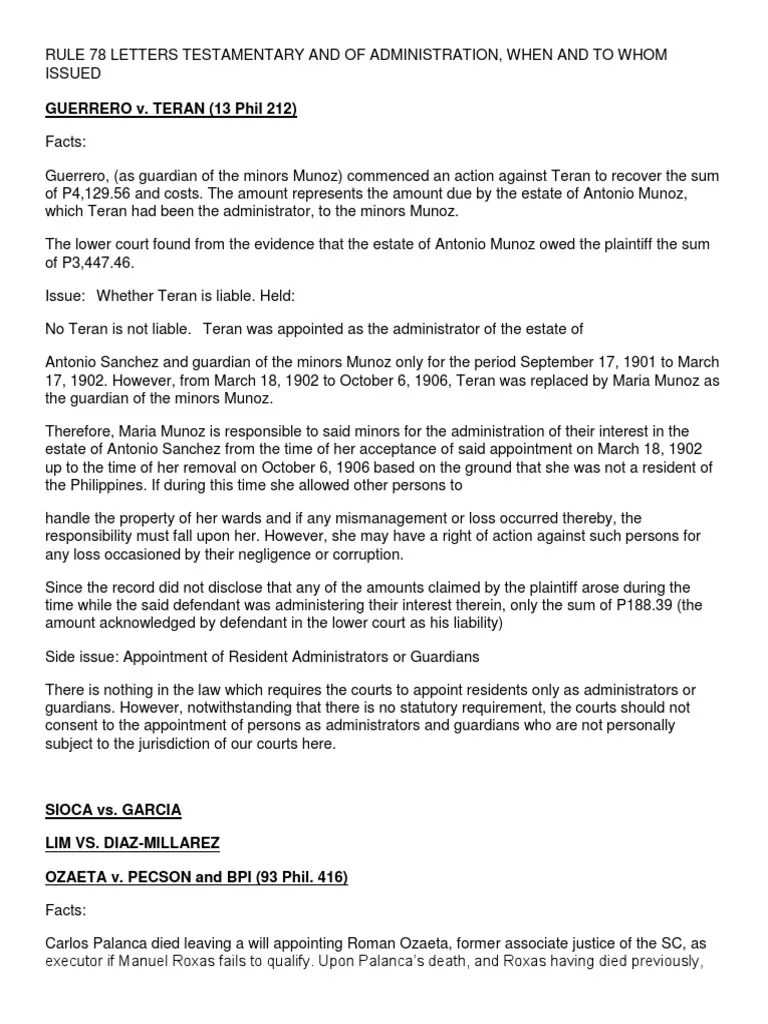 Rule 78 Letters Testamentary and of Administration Probate Negligence