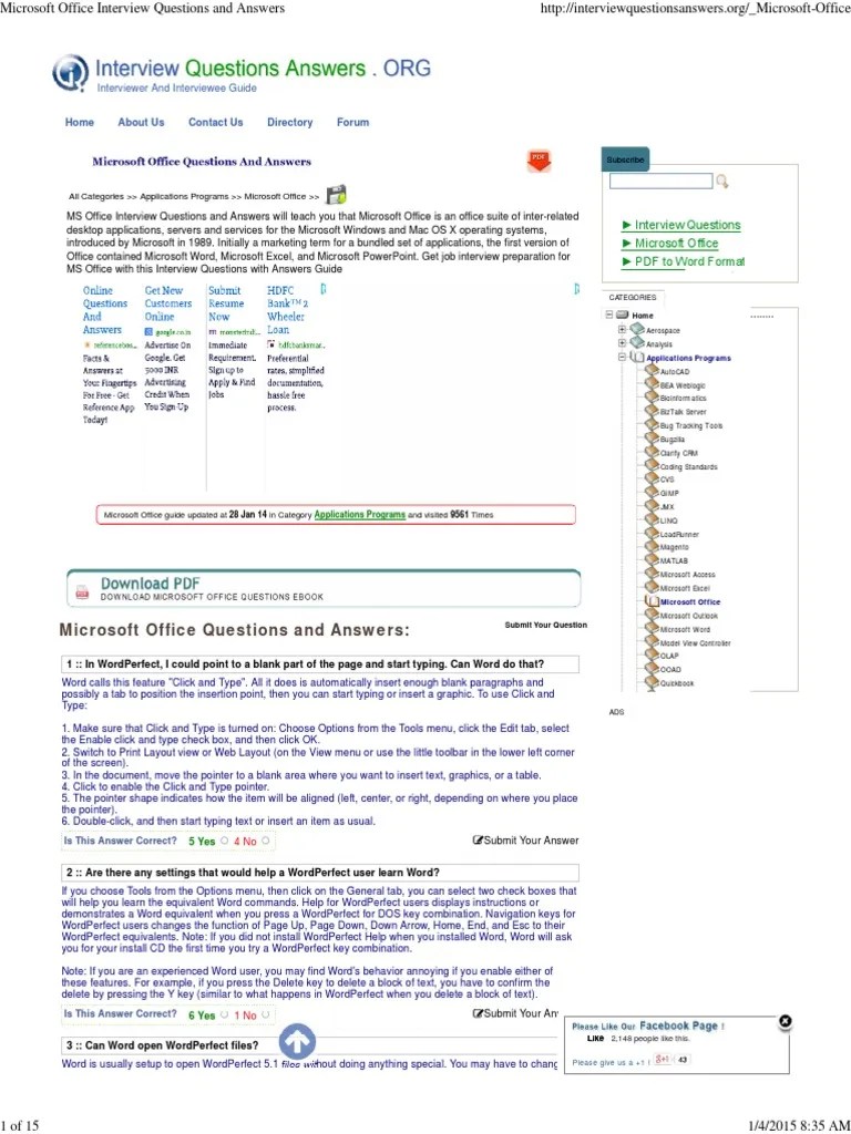 Microsoft Office Interview Questions and Answers.pdf Microsoft Word