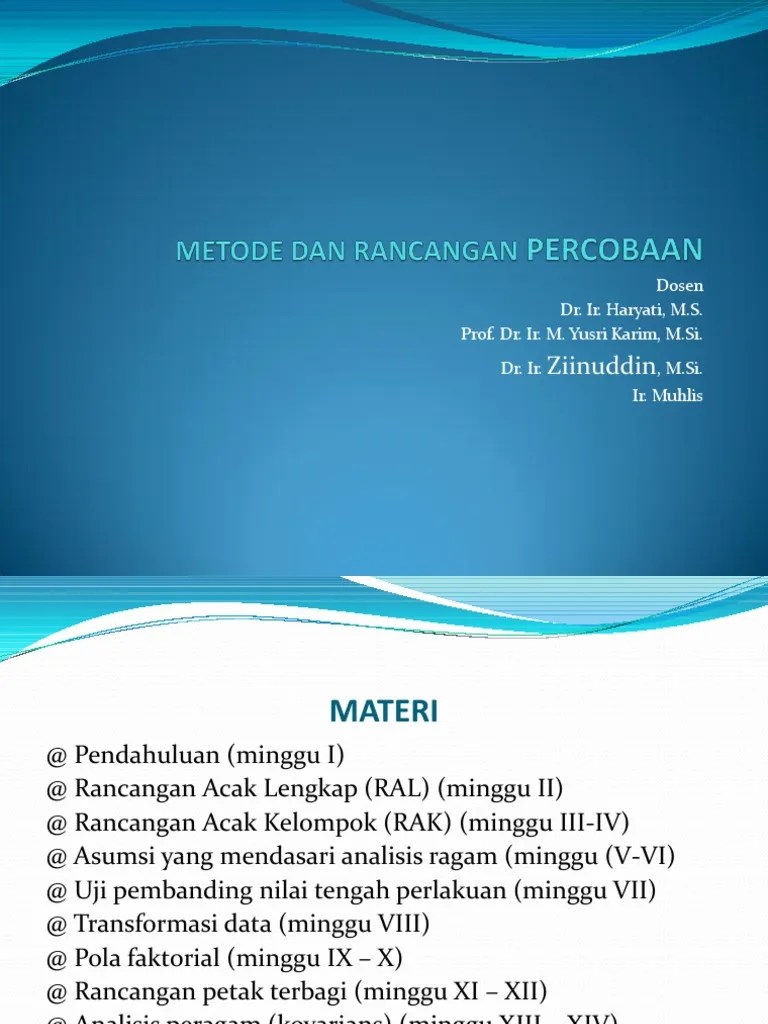 Materi Kuliah Rancangan Percobaan