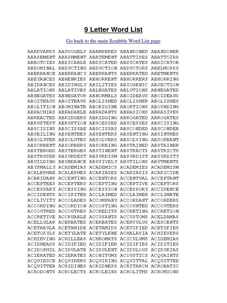 9 Letter Word List PDF Nature
