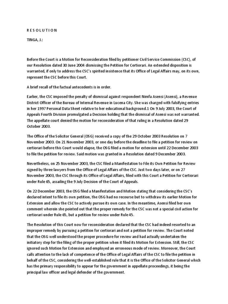 CSC vs Asensi Lawsuit Supreme Courts